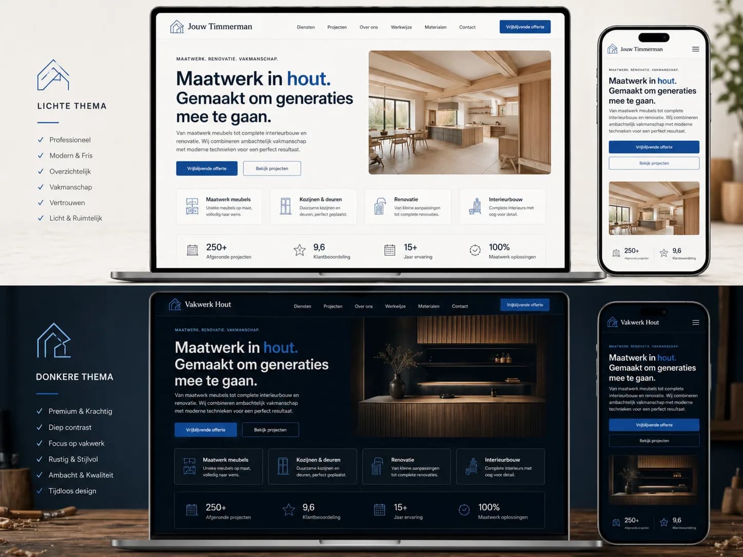 Website voorbeeld voor zzp'er met desktop en mobiele preview